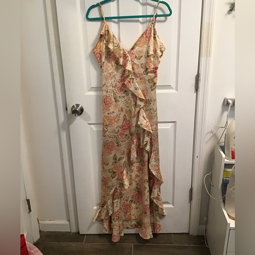 Dress Forum Floral Peach Maxi Dress with Ruffles